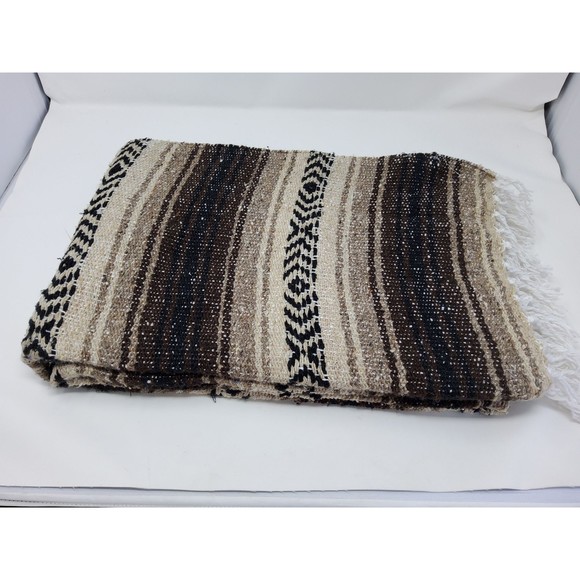 Brown colors mexican blanket warm and thick falsa blanket beach blanket - Picture 3 of 5